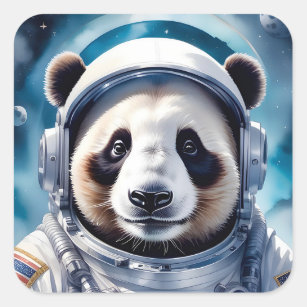Sticker Carré Adorable Ours de Panda en combinaison astronaute d