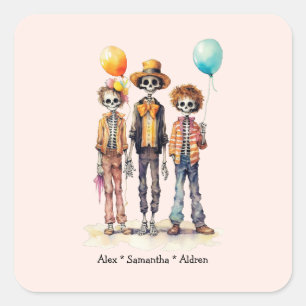 Sticker Carré Adorable Pastel Zombie Trio - Jolie Halloween (2)