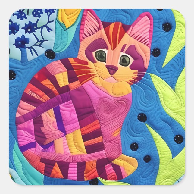 Sticker Carré Adorable Petite Kitten Quilt Comme Design (Devant)
