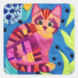 Sticker Carré Adorable Petite Kitten Quilt Comme Design