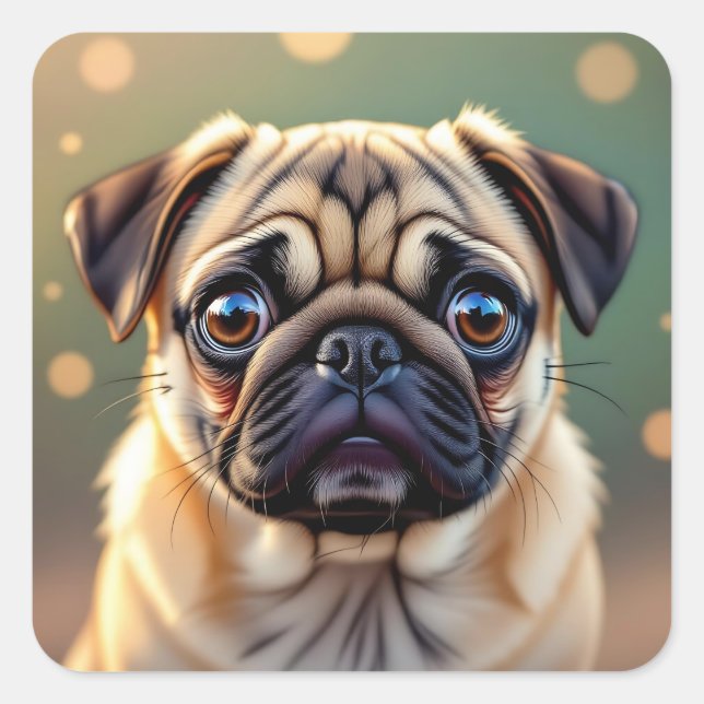 Sticker Carré Adorable Pug Close up | Cute Dog (Devant)