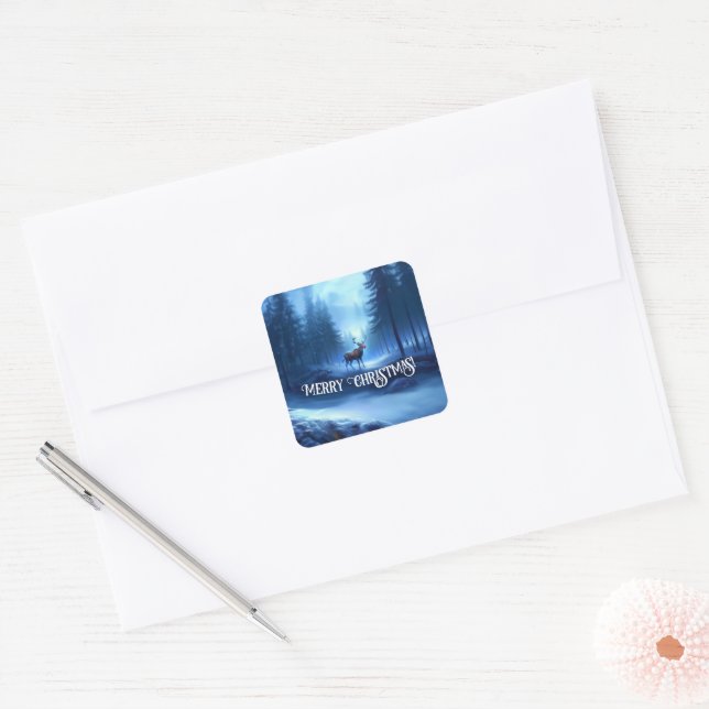 Sticker Carré Adorable Reindeer Winter Wonderland Vacances (Enveloppe)