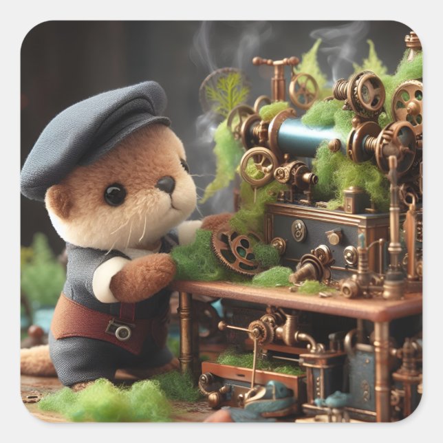 Sticker Carré Adorable Steampunk Otter fonctionne sur les machin (Devant)
