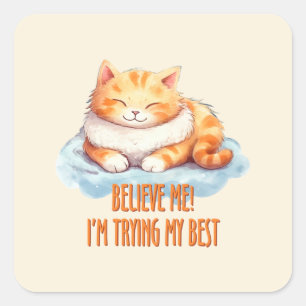 Sticker Carré Adorable Tabby Orange Chat - Je tente mon meilleur