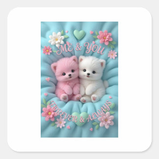 Sticker Carré Adorables chatons roses et blancs – "Toi et moi, p