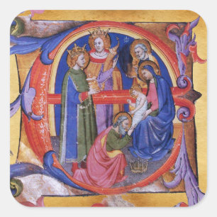 STICKER CARRÉ ADORATION DE PARCHEMIN DE NATIVITÉ DE NOËL DE MA