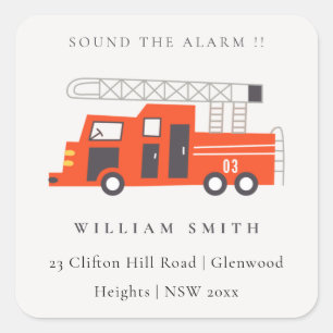 Sticker Carré Adresse Anniversaire de enfant du moteur de camion