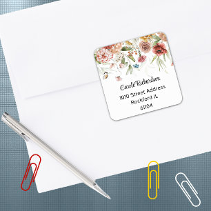 Sticker Carré Adresse de goutte florale aquarelle colorée élégan