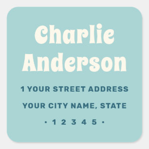 Sticker Carré Adresse de retour bleu aqua rétro