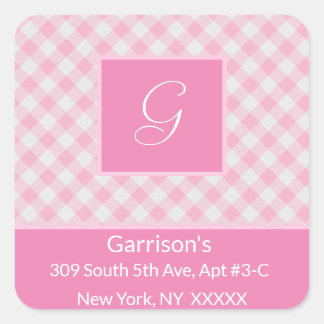 Sticker Carré Adresse de retour de la carte rose et blanc -