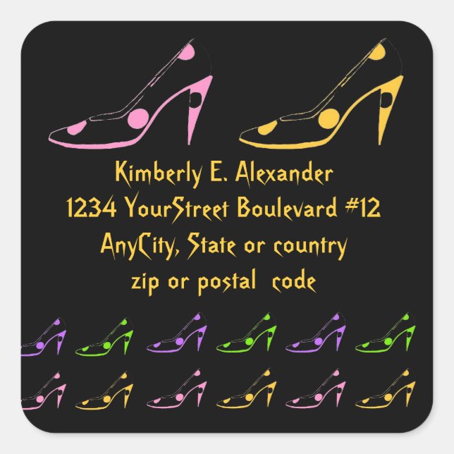 Sticker Carré Adresse de retour de talon haut point Polka (Devant)