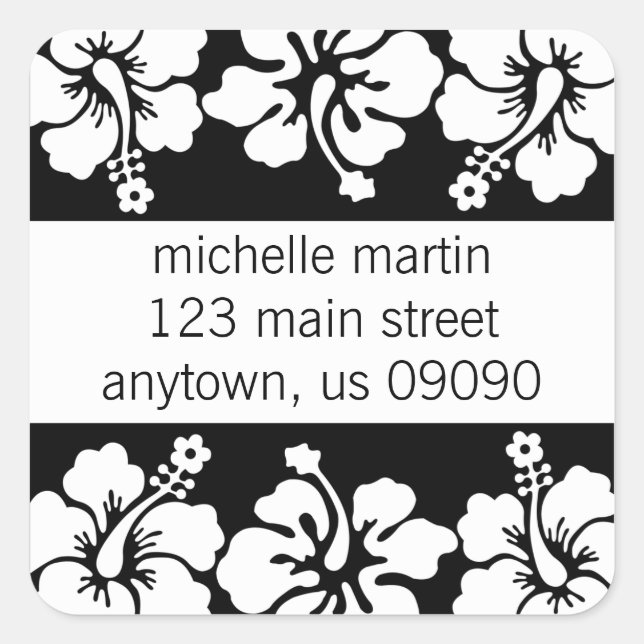 Sticker Carré Adresse de retour des fleurs d'Hibiscus (noir) (Devant)