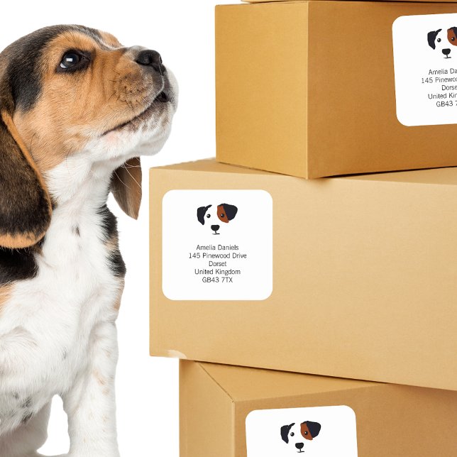 Sticker Carré Adresse de retour du chien mignon (Créateur téléchargé)