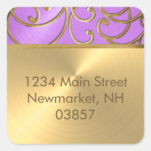 Sticker Carré Adresse de retour Elegant Orchidée Purple Gold Fil