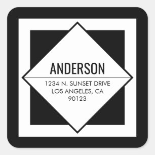 Sticker Carré Adresse de retour géométrique noir et blanc modern