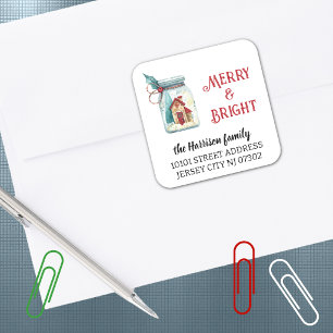 Sticker Carré Adresse de Retour Maison de Vacances d'Hiver dans