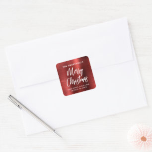 Sticker Carré Adresse de Retour Métal Rouge Joyeux Noël