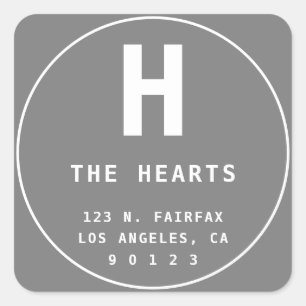 Sticker Carré Adresse de retour modifiable avec Monogramme Gri