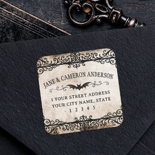 Sticker Carré Adresse de retour parchemin antique chauve-souris 