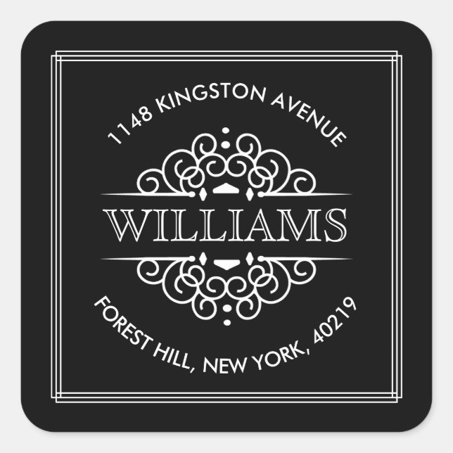 Sticker Carré Adresse de retour personnalisée simple en noir et  (Devant)