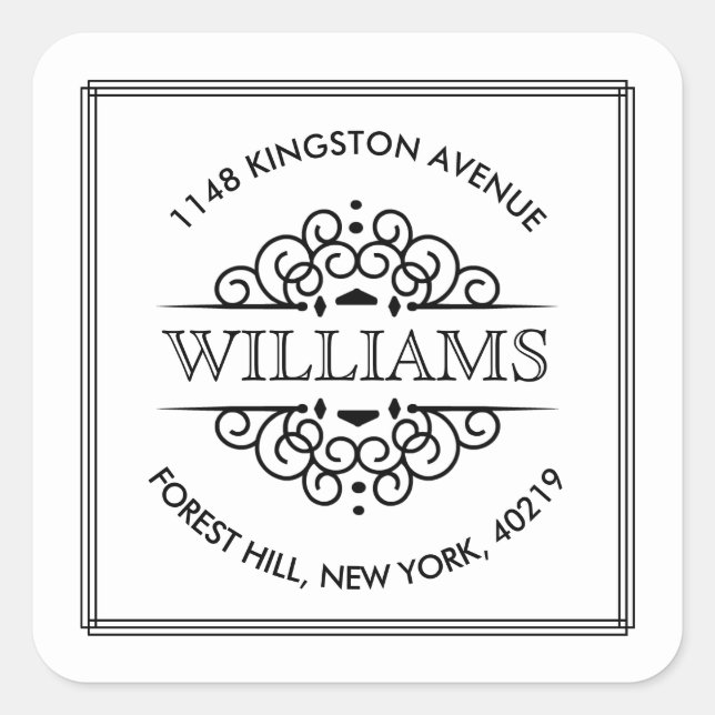 Sticker Carré Adresse de retour personnalisée simple en noir et  (Devant)