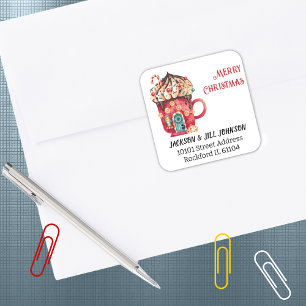 Sticker Carré Adresse de retour Red Ice Cream Swirl Magic House