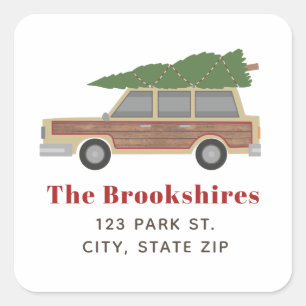 Sticker Carré Adresse en bois d'arbre de Noël de voiture de