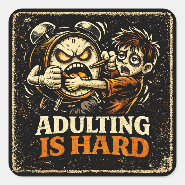 Sticker Carré Adulting Is Hard – Millennial Life Humor Relatable (Devant)