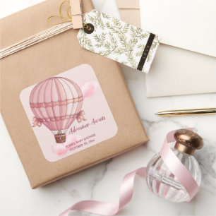 Sticker Carré Adventure Attend le Baby shower de ballon à air ch