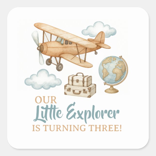 Sticker Carré Adventure Travel Little Explorer Anniversaire (Devant)