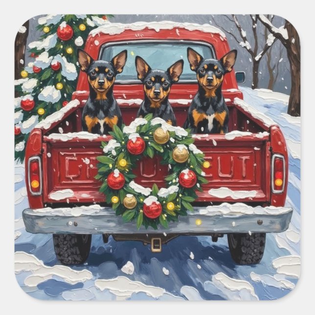 Sticker Carré Affenpinscher Christmas Red Truck Holiday (Devant)
