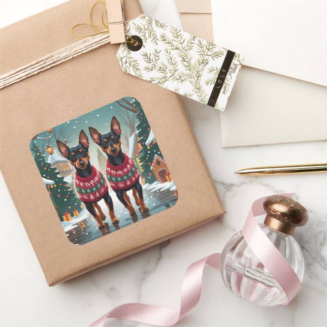 Sticker Carré Affenpinscher Dogs Christmas Snow Holiday (Cadeaux)