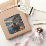 Sticker Carré Affenpinscher Festive Christmas Voyage<br><div class="desc">Jetez un coup d'oeil à la magie de la saison des Fêtes avec cette illustration magnifiquement détaillée, montrant un chien fier assis dans un bateau à la décoration festive, glissant à travers un lac serein de Noël. Les lumières scintillantes des pins voisins se reflètent dans l'eau, projetant une lumière chaude...</div>