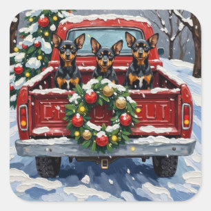 Sticker Carré Affenpinscher Noël Camion Rouge Fêtes