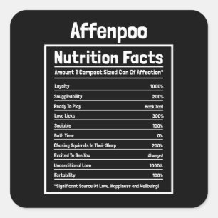 Sticker Carré Affenpoo Nutrition Facts Drôle Chien Cadeau