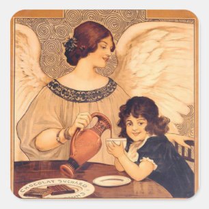 Sticker Carré Affiche Antique d'Ange au Chocolat Français : Art 