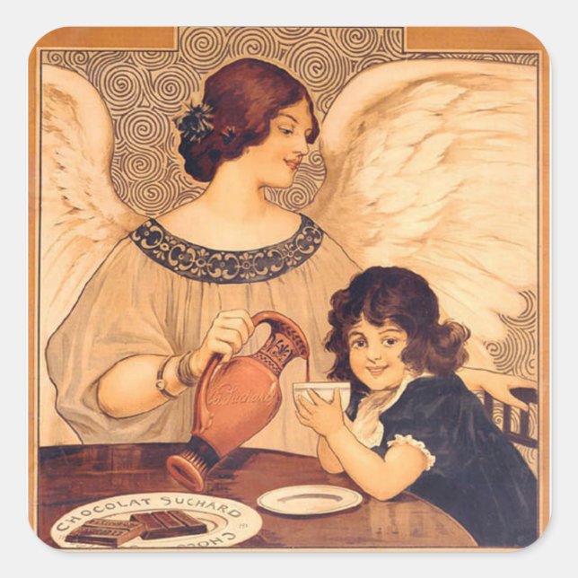 Sticker Carré Affiche Antique d'Ange au Chocolat Français : Art  (Devant)