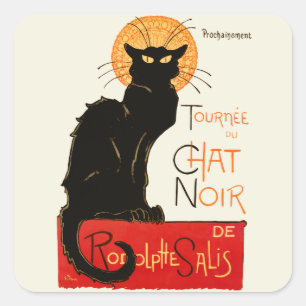 Sticker Carré Affiche Classique Chat Noir de Steinlen en Noir