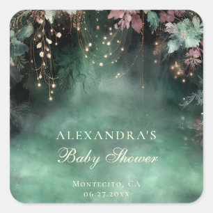 Sticker Carré Affiche de bienvenue Baby shower en arc forestier