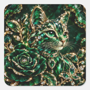 Sticker Carré Affiche de chat bijou émeraude