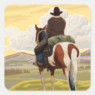 Sticker Carré Affiche de cowboy et de voyage de