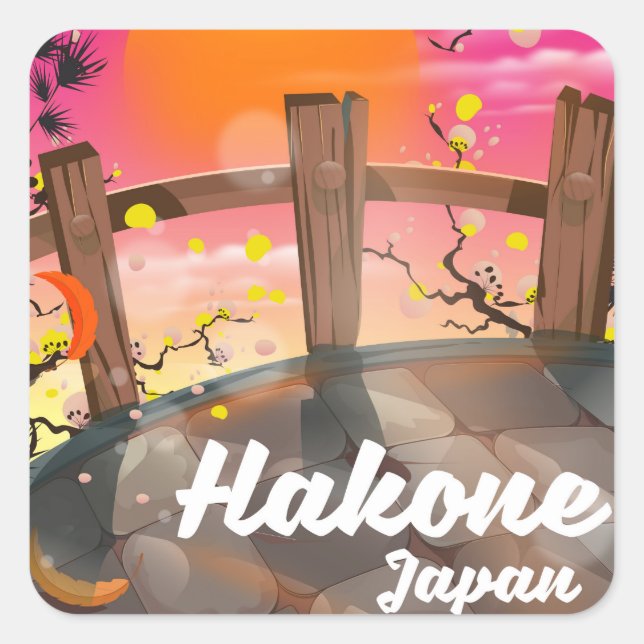 Sticker Carré Affiche de fleurs de Hakone Japon. (Devant)