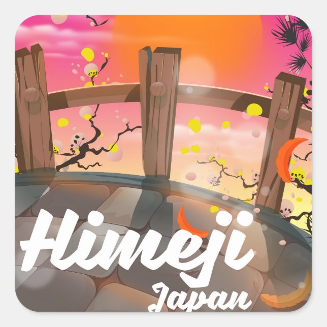Sticker Carré Affiche de fleurs de Himeji Japon. (Devant)