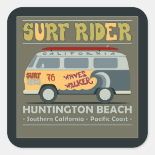 Sticker Carré Affiche de Huntington Beach de cavalier de surf