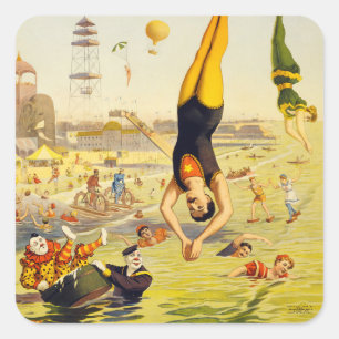 Sticker Carré Affiche de la foire-spectacle de Coney Island 1898