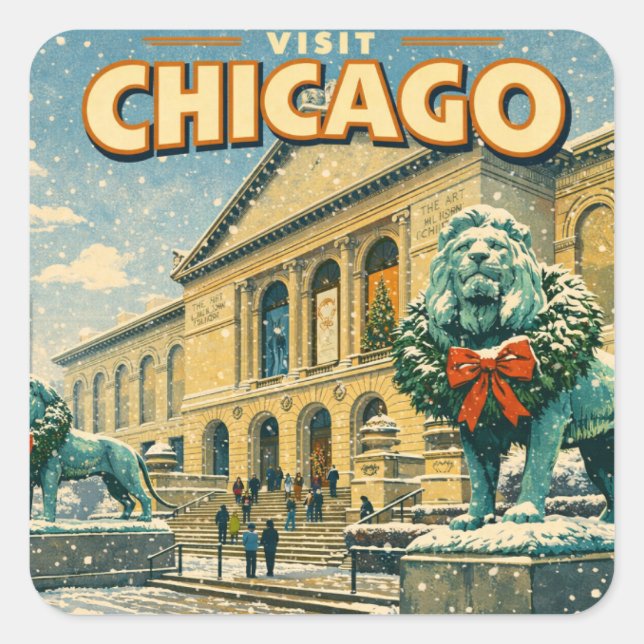 Sticker Carré Affiche de l'Institut d'Art de Chicago en hiver (Devant)