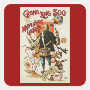 Sticker Carré Affiche de magie vintage, magicien Chung Ling Soo