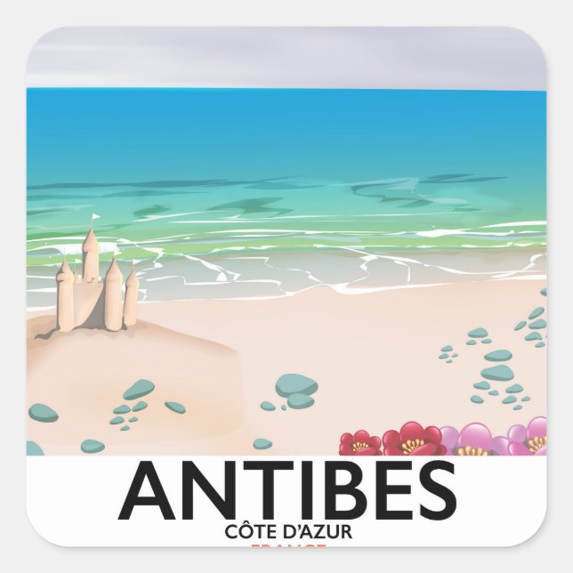 Sticker Carré Affiche de plage d'Antibes France (Devant)