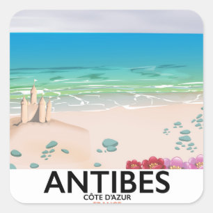 Sticker Carré Affiche de plage d'Antibes France
