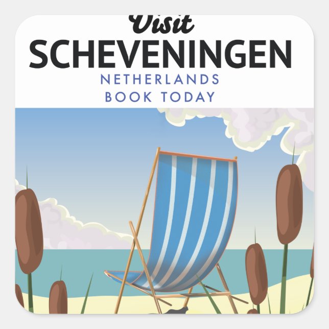 Sticker Carré Affiche de plage de Scheveningen Pays-Bas (Devant)